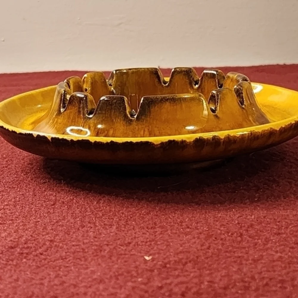 Vintage Haeger Ceramic Ashtray Brown/Yellow/Black Made In USA #2009‎